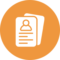A picture of an orange circle with two papers.