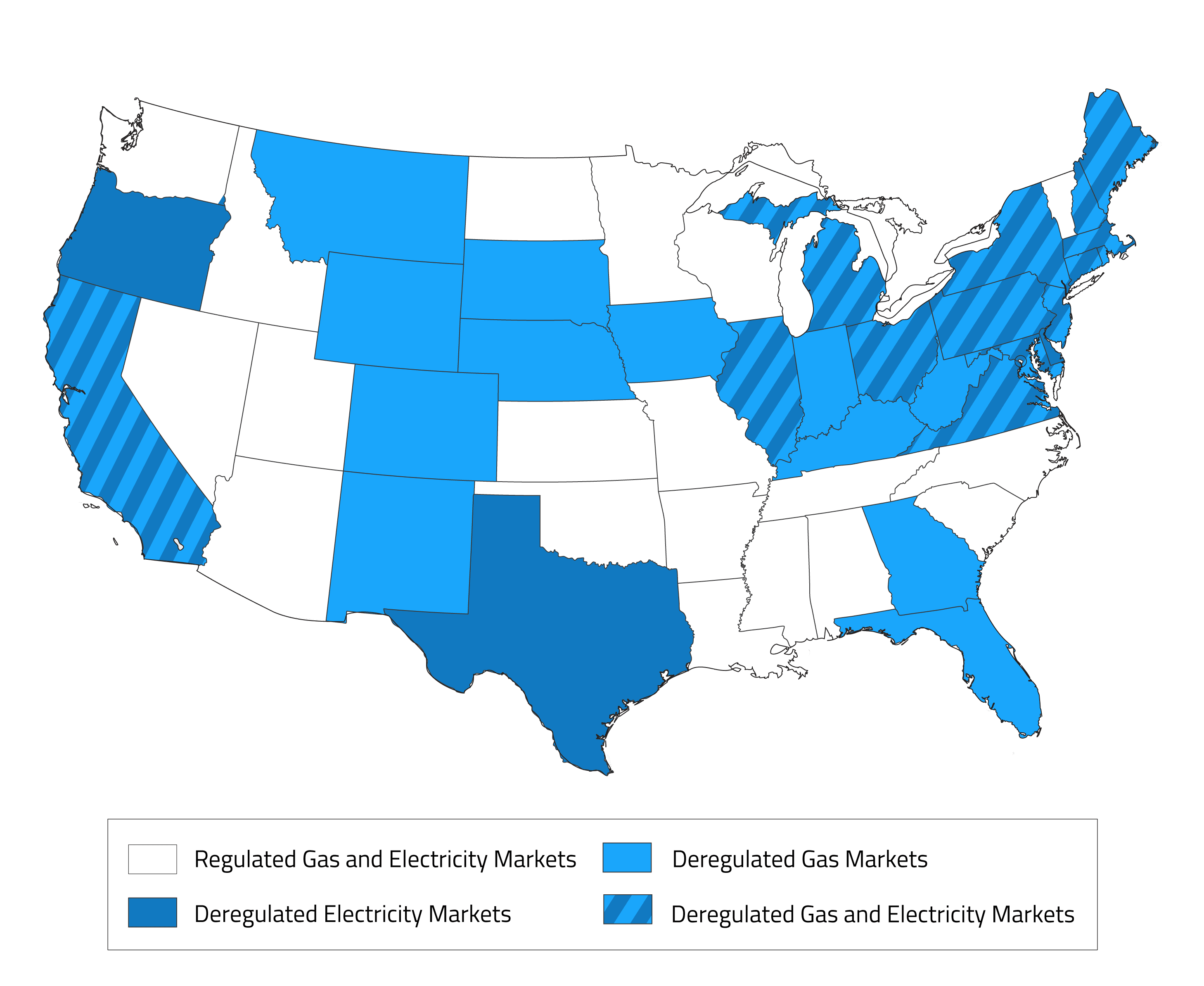 A map of the united states with blue and white areas.